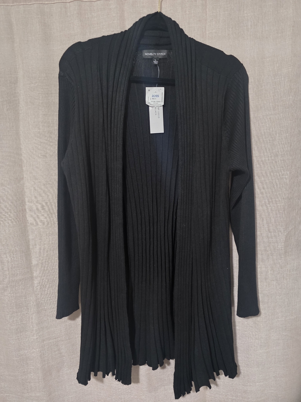 Black Ribbed Open-Front Cardigan